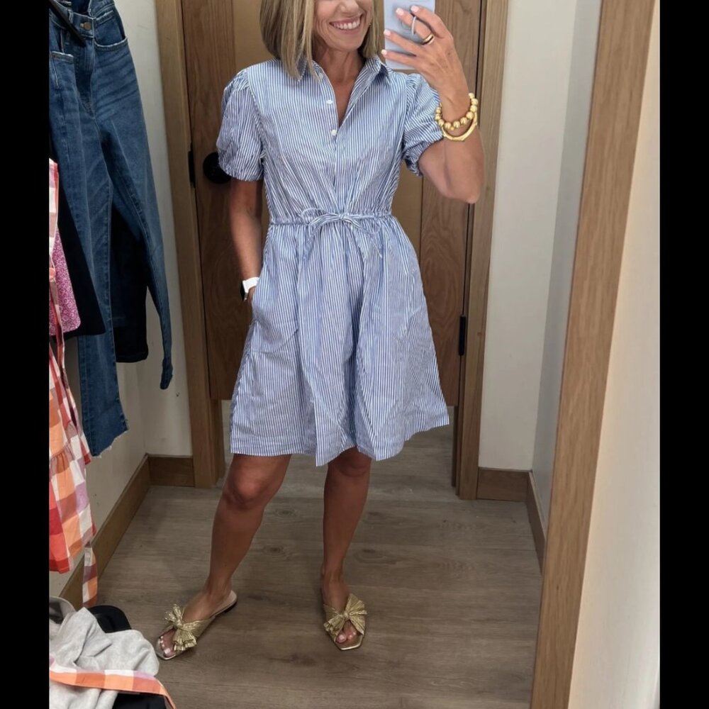 J CREW ELENA SHIRTDRESS in Striped Cotton Poplin NWT